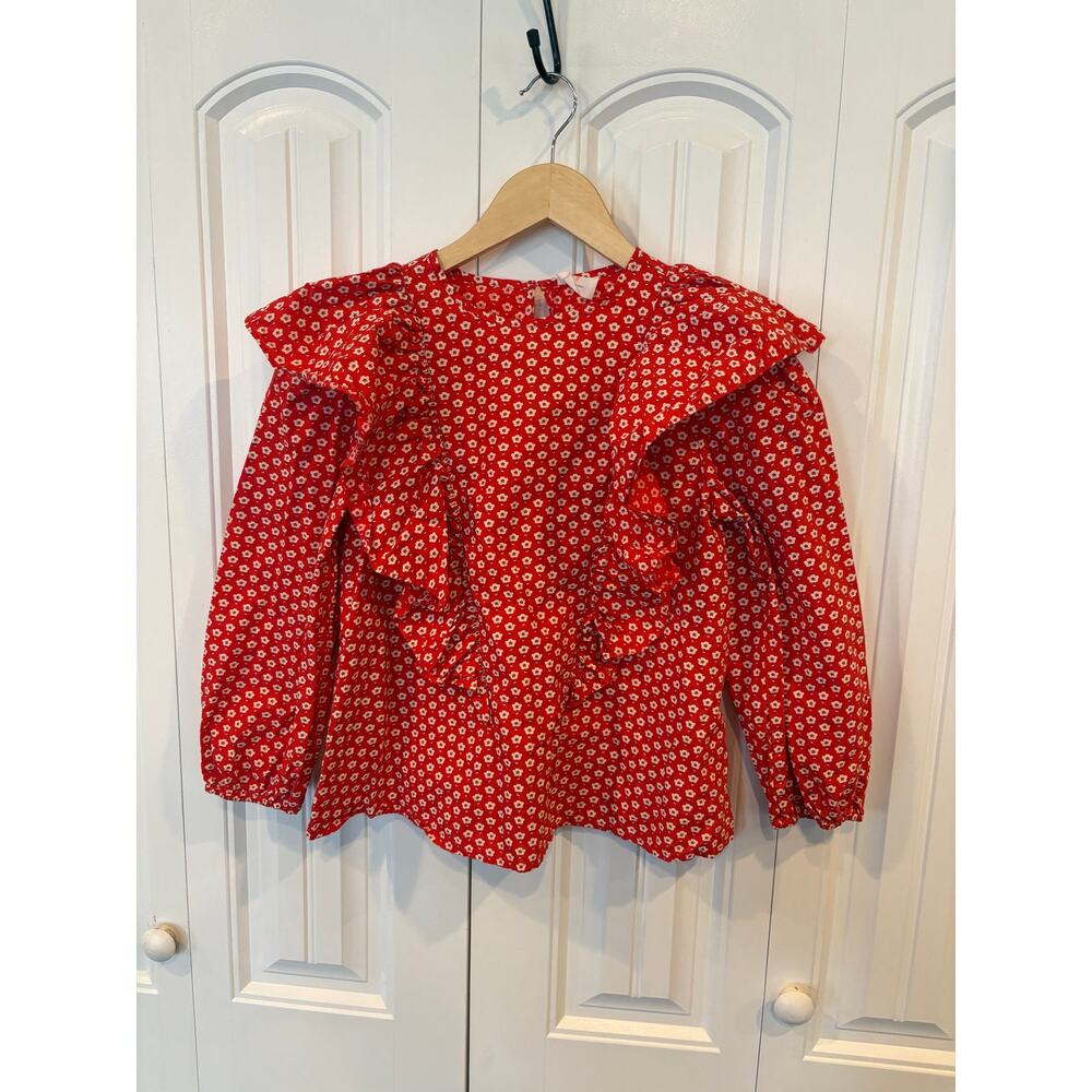 Crewcuts Red/Orange Floral Ruffle Blouse Size Large